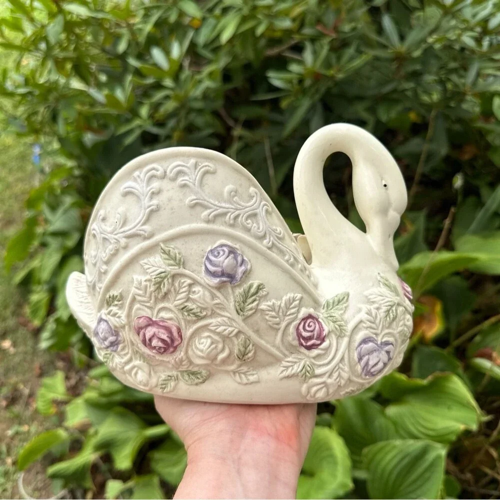 Vintage Ceramic Swan Duck Planter Pot Cottagecore